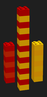 Разборка разноцветного столбика из кубиков ЛЕГО в два столбика одного цвета